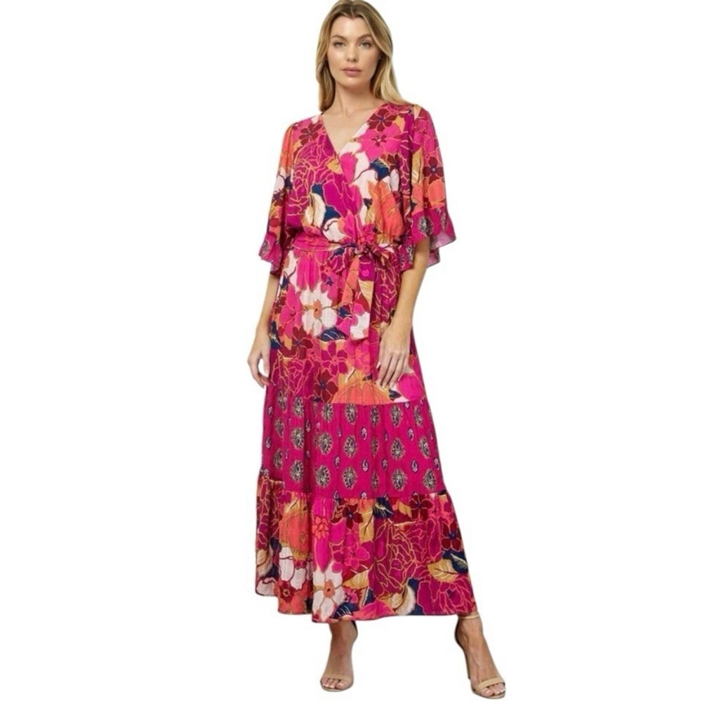 Anthropologie Fig And Flower Estilo Dress Sz L Pink Maxi Prairie‎ Easter NWT